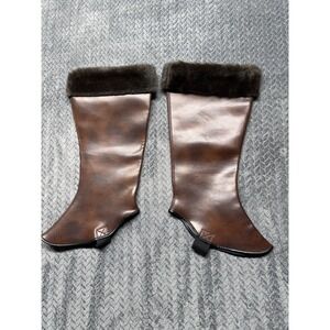 VTG Tweedie Bootops Gaiters Faux fur Trim Brown Overshoe Equestrian XL READ